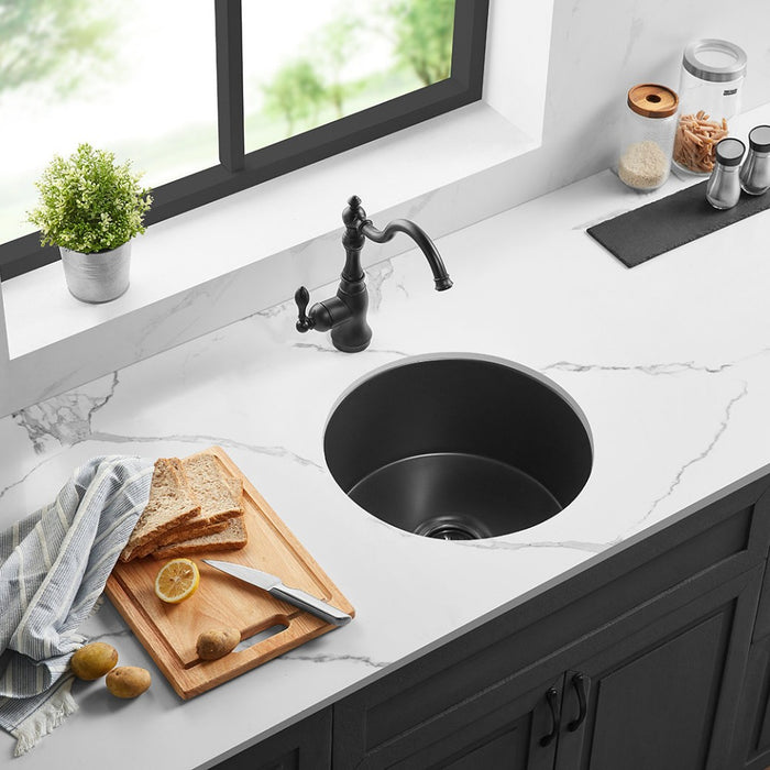 470*228mm Poseidon Camden Fireclay Matt Black/Gloss White Round Single Bowl Top/Undermount Farmhouse Sink