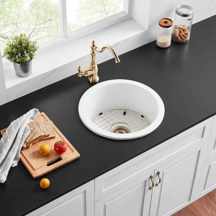 470*228mm Poseidon Camden Fireclay Matt Black/Gloss White Round Single Bowl Top/Undermount Farmhouse Sink