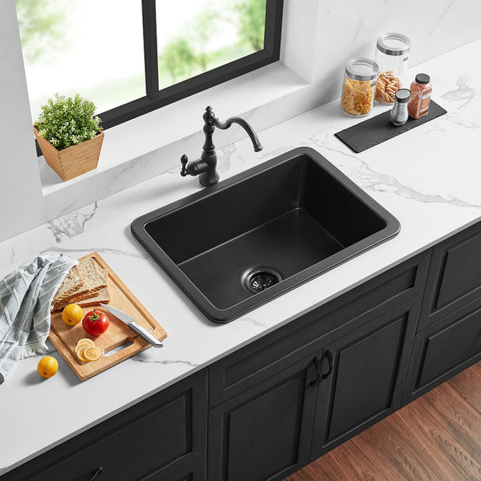 677*470*282mm Poseidon Camden Fireclay Matt Black/Gloss White Square Single Bowl Top/Undermount Farmhouse Sink