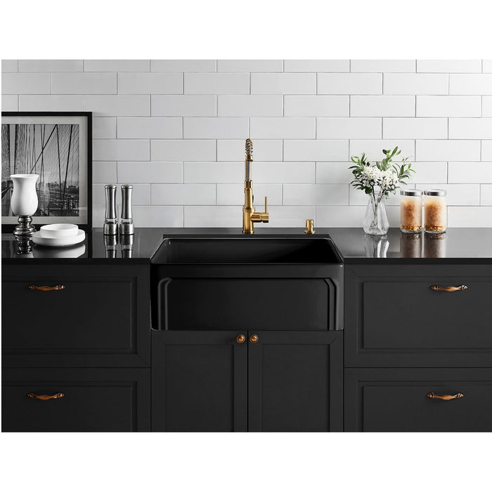 758*453*254mm Poseidon Kensington Fireclay Matt Black/Gloss White Single Bowl Farmhouse Sink