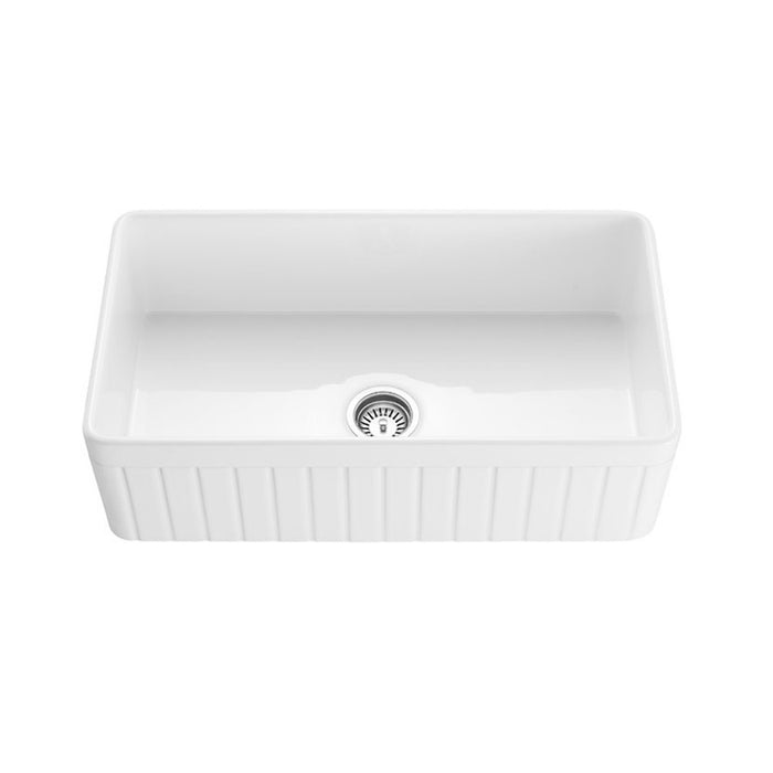 838*456*252mm Poseidon Greenwich Fireclay Matt Black/Gloss White Reversible Fluted & Flat Single Bowl Farmhouse Sink