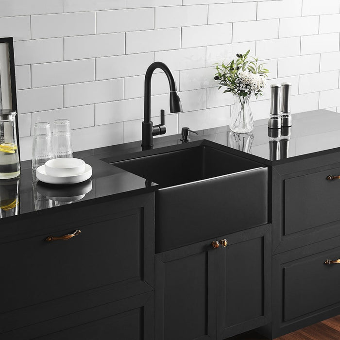 600*451*253mm Poseidon Chelsea Fireclay Matt Black/Gloss White Single Bowl Farmhouse Sink