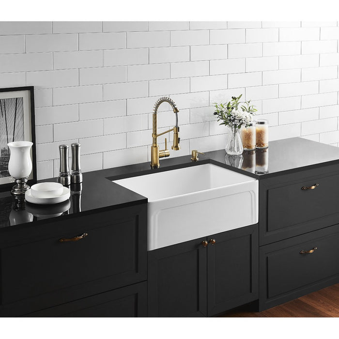 758*453*254mm Poseidon Kensington Fireclay Matt Black/Gloss White Single Bowl Farmhouse Sink