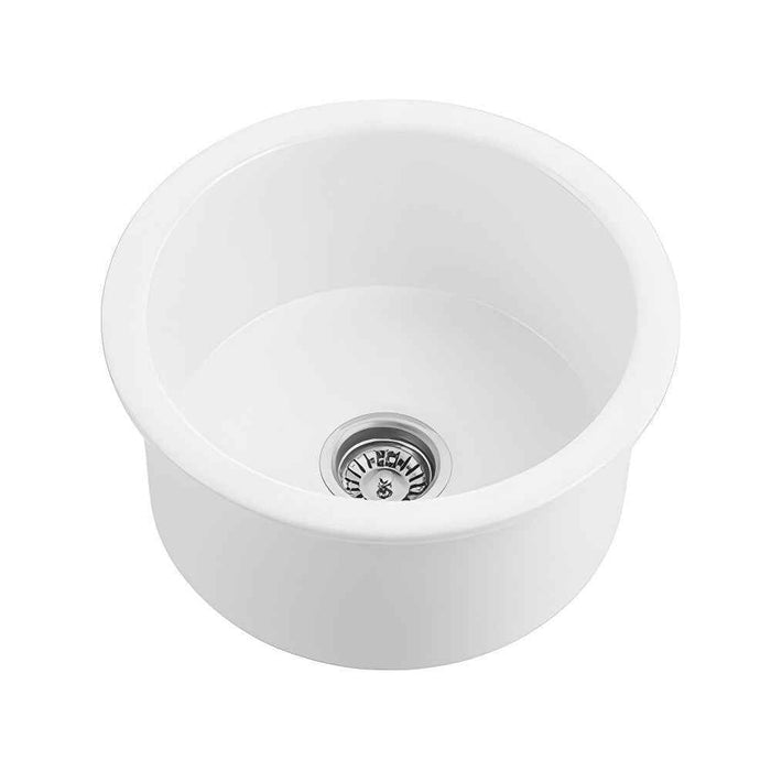 470*228mm Poseidon Camden Fireclay Matt Black/Gloss White Round Single Bowl Top/Undermount Farmhouse Sink