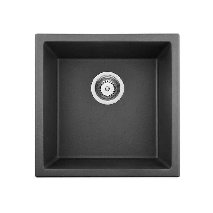 381*457*220mm Poseidon Quartz Matt Black Square Single Bowl Top/Undermount Kitchen Sink