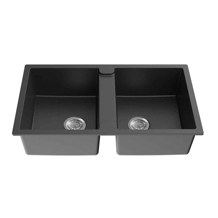 860*500*216mm Poseidon Quartz Matt Black Square Double Bowl Top/Undermount Kitchen Sink