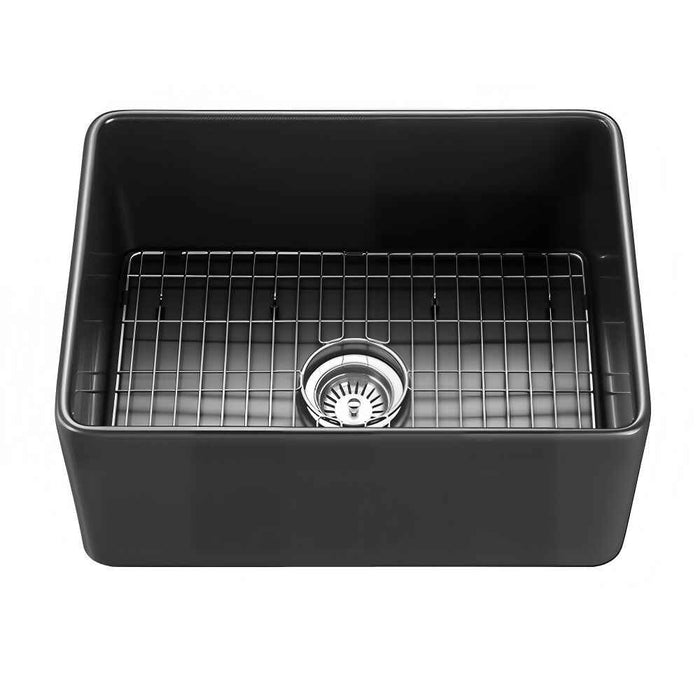 600*451*253mm Poseidon Chelsea Fireclay Matt Black/Gloss White Single Bowl Farmhouse Sink