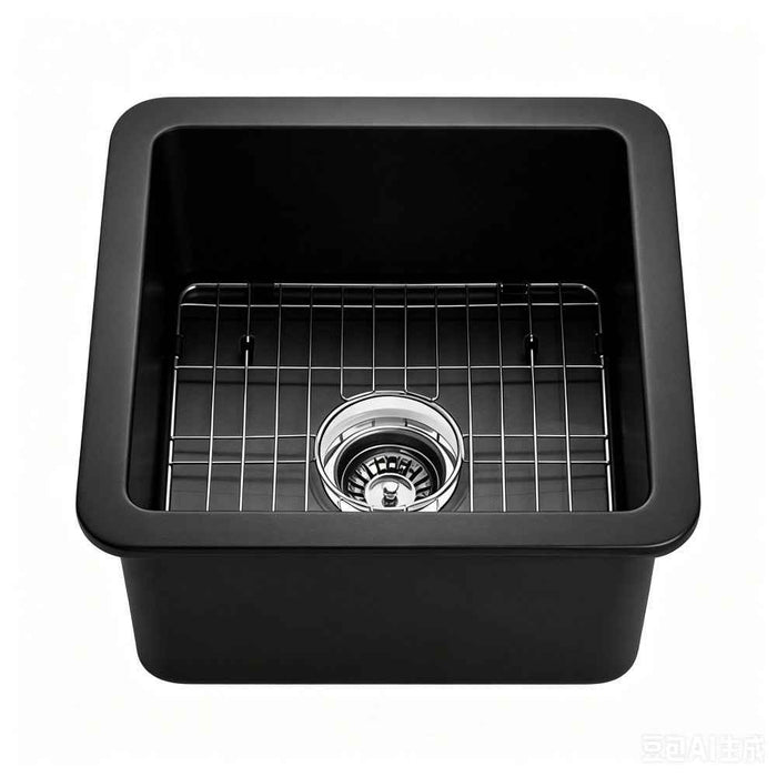 457*457*228mm Poseidon Camden Fireclay Matt Black/Gloss White Square Single Bowl Top/Undermount Farmhouse Sink