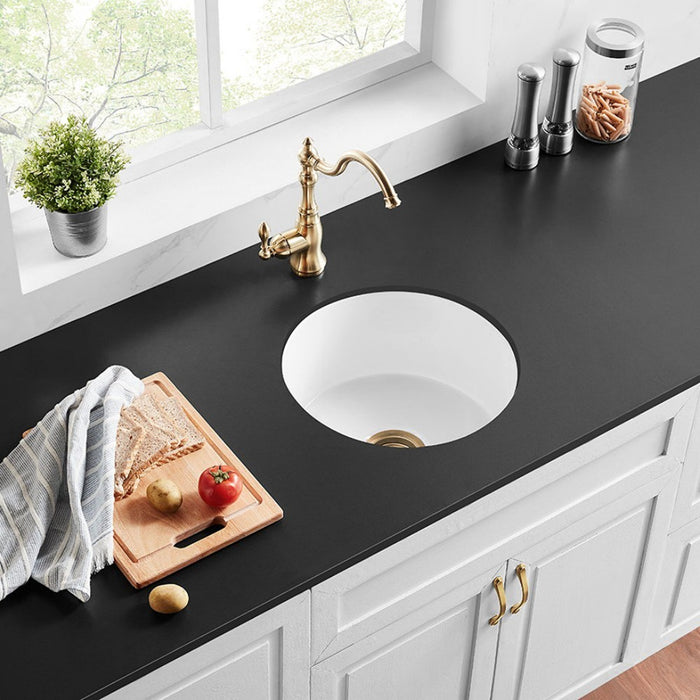 470*228mm Poseidon Camden Fireclay Matt Black/Gloss White Round Single Bowl Top/Undermount Farmhouse Sink