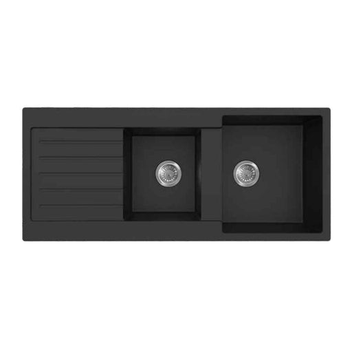 1160*500*216mm Poseidon Quartz Matt Black Square Double Bowl Top/Undermount Kitchen Sink With Drainer