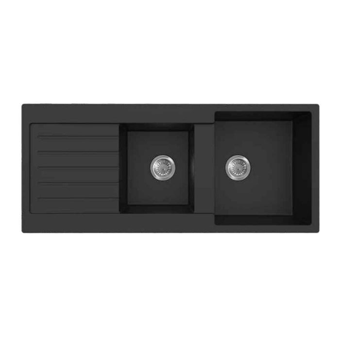 1160*500*216mm Poseidon Quartz Matt Black Square Double Bowl Top/Undermount Kitchen Sink With Drainer
