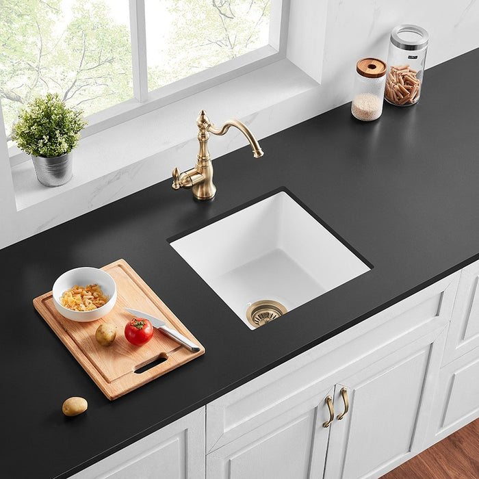 457*457*228mm Poseidon Camden Fireclay Matt Black/Gloss White Square Single Bowl Top/Undermount Farmhouse Sink