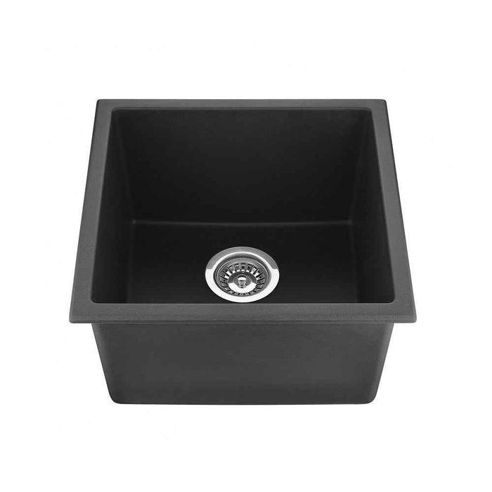381*457*220mm Poseidon Quartz Matt Black Square Single Bowl Top/Undermount Kitchen Sink