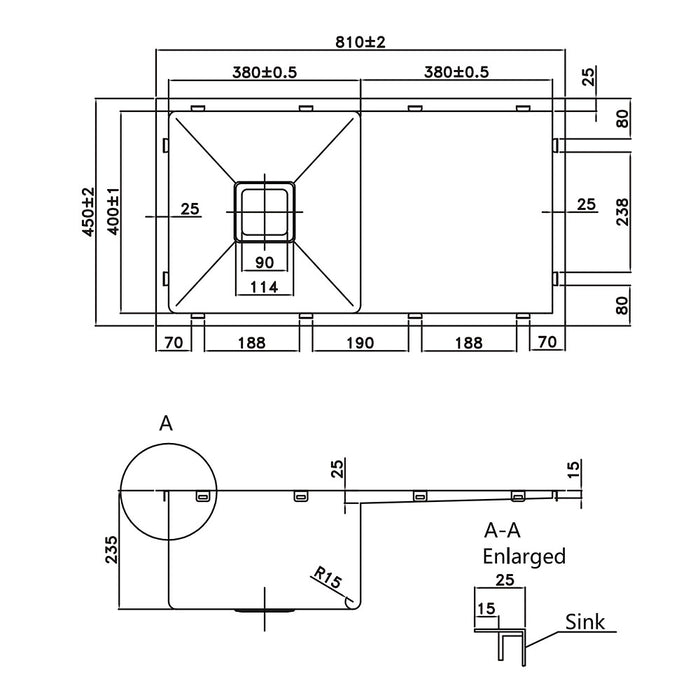 810*450*235mm Poseidon Stainless Steel Square Single Bowl Top/Undermount Kitchen Sink With Drainer