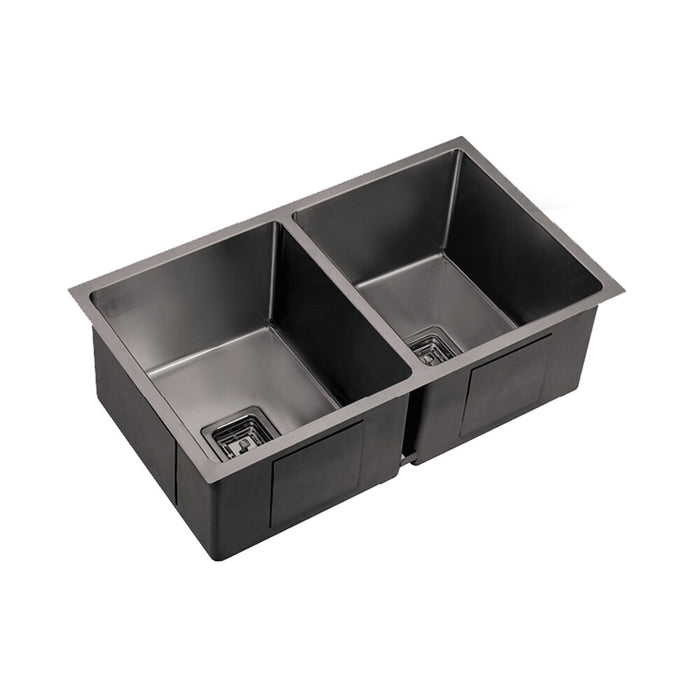 775*450*235mm Poseidon Gum Metal Stainless Steel Square Double Bowl Top/Undermount Kitchen Sink