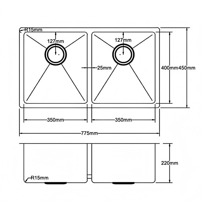 775*450*220mm Poseidon Crystal Sands PVD Nano Stainless Steel Square Double Bowl Kitchen Sink