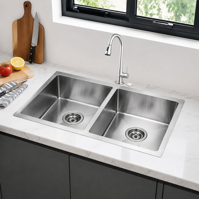 775*450*220mm Poseidon Stainless Steel Square Double Bowl Kitchen Sink