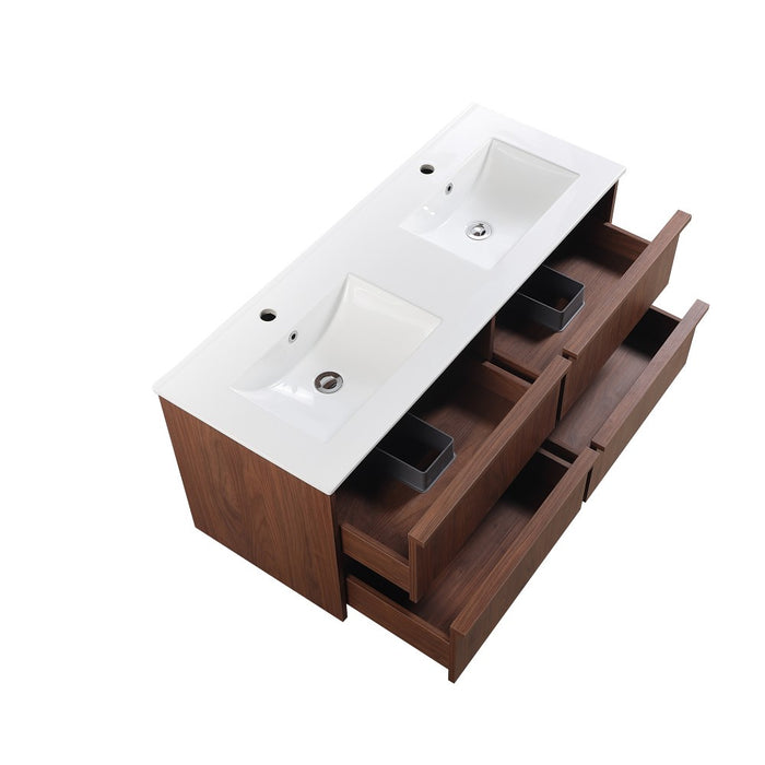 1200*455*520mm For Double Bowl Lukka Ridgewood Modern Mocha Oak Plywood Wall Hung Vanity