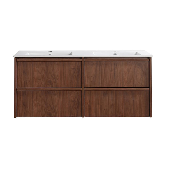 1200*455*520mm For Double Bowl Lukka Ridgewood Modern Mocha Oak Plywood Wall Hung Vanity