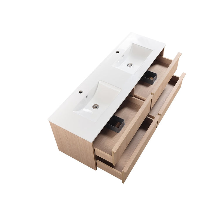 1500*455*520mm Lukka Ridgewood Modern Sandy Oak Plywood Wall Hung Vanity