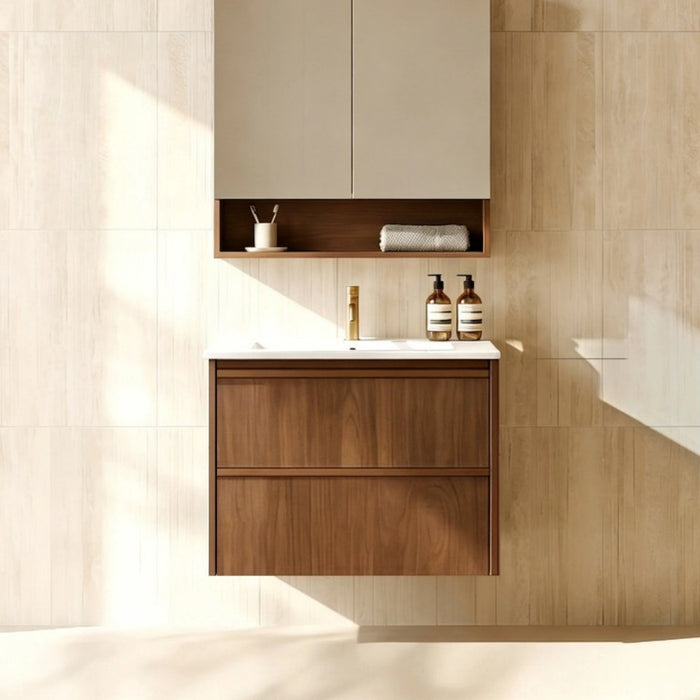 600*455*520mm Lukka Ridgewood Modern Mocha Oak Plywood Wall Hung Vanity