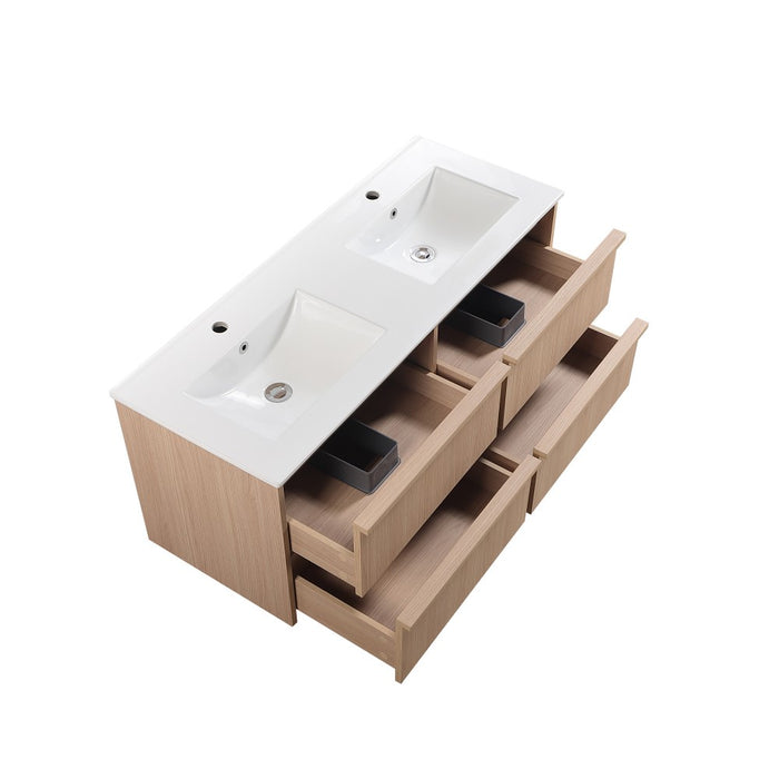 1200*455*520mm For Double Bowl Lukka Ridgewood Modern Sandy Oak Plywood Wall Hung Vanity