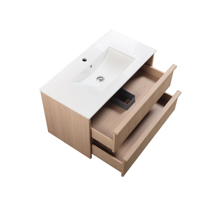 900*455*520mm Lukka Ridgewood Modern Sandy Oak Plywood Wall Hung Vanity