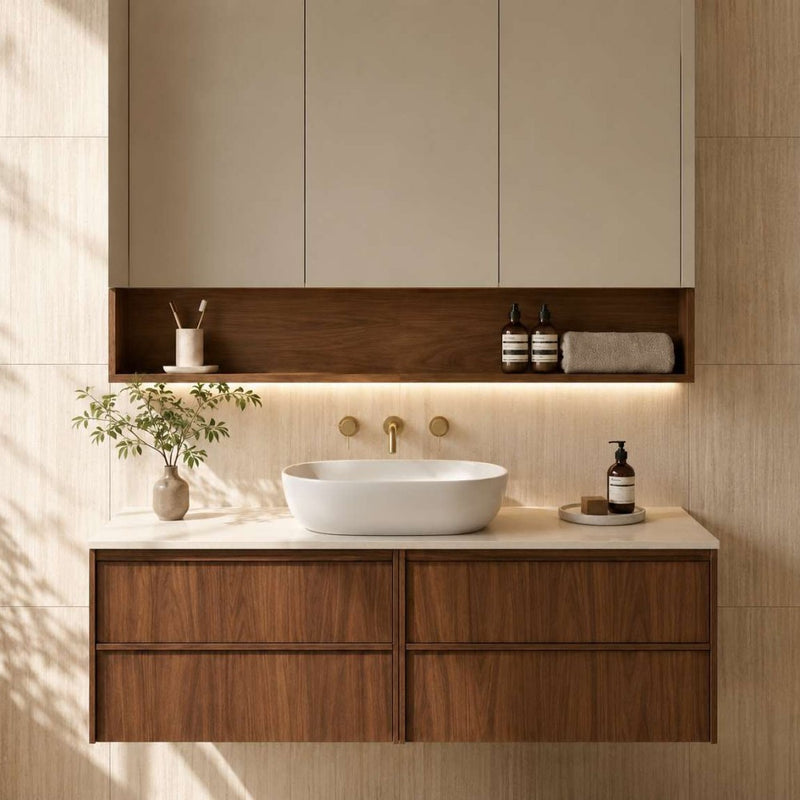 1200*455*520mm For Single Bowl Lukka Ridgewood Modern Mocha Oak Plywood Wall Hung Vanity