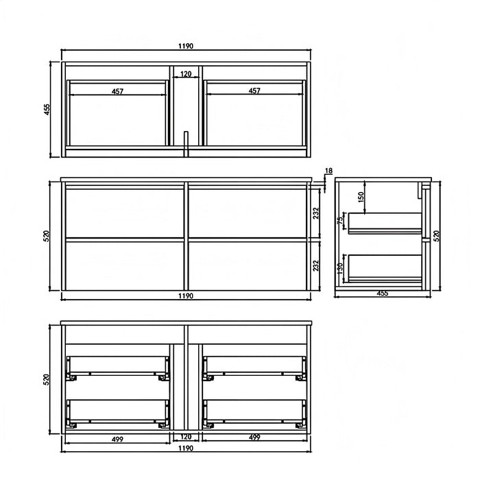 1200*455*520mm For Single Bowl Lukka Ridgewood Modern Mocha Oak Plywood Wall Hung Vanity