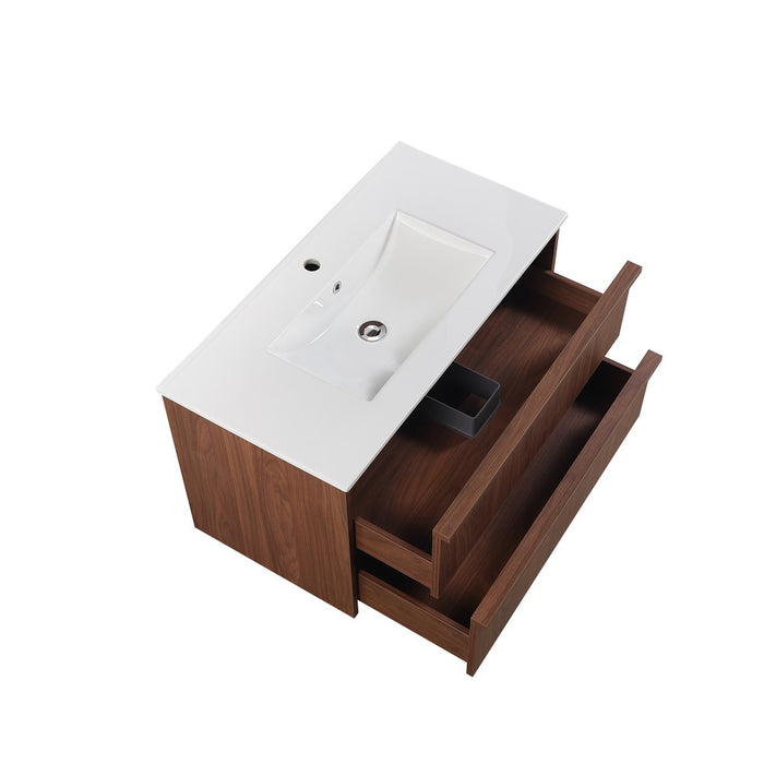 900*455*520mm Lukka Ridgewood Modern Mocha Oak Plywood Wall Hung Vanity