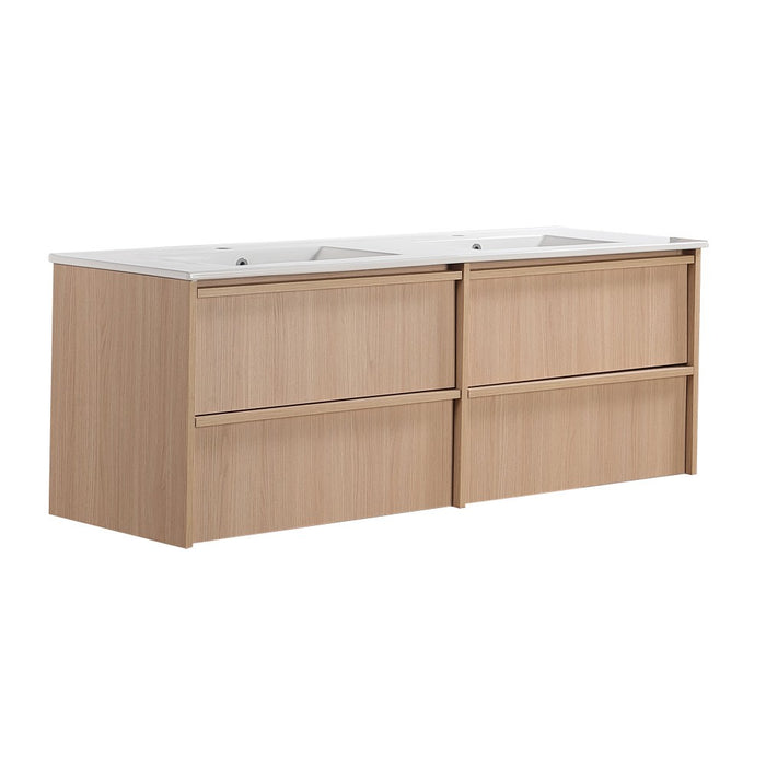 1500*455*520mm Lukka Ridgewood Modern Sandy Oak Plywood Wall Hung Vanity
