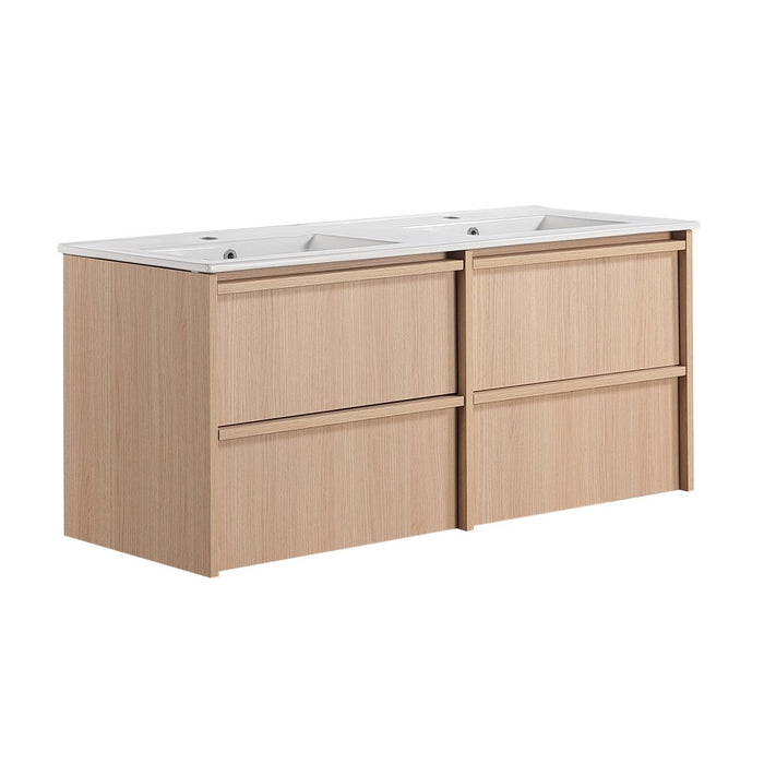 1200*455*520mm For Double Bowl Lukka Ridgewood Modern Sandy Oak Plywood Wall Hung Vanity