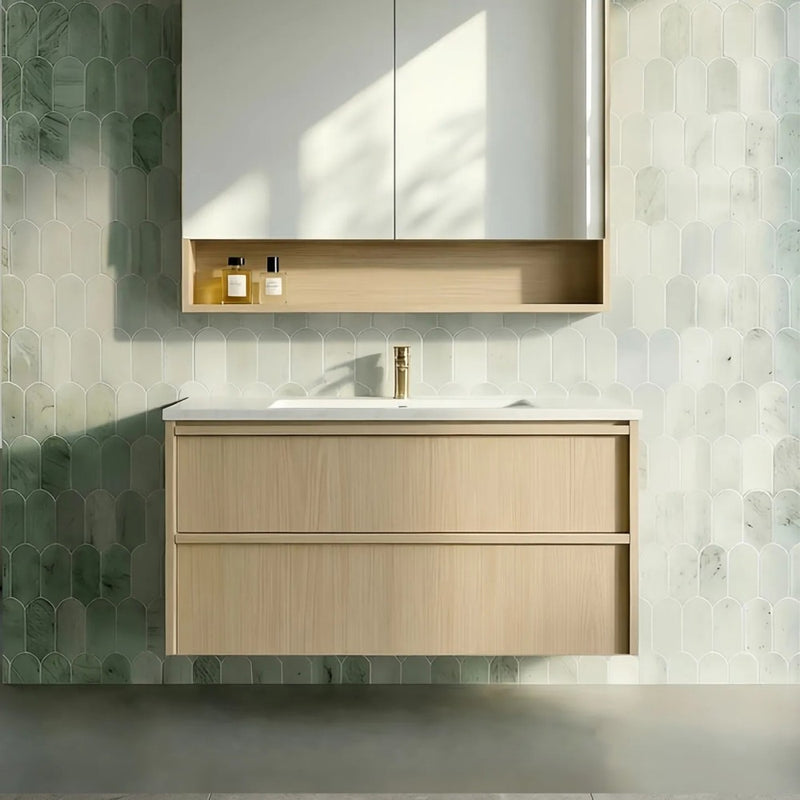 900*455*520mm Lukka Ridgewood Modern Sandy Oak Plywood Wall Hung Vanity