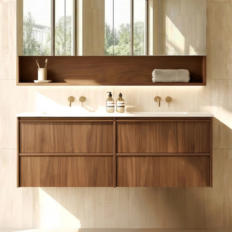 1500*455*520mm Lukka Ridgewood Modern Mocha Oak Plywood Wall Hung Vanity