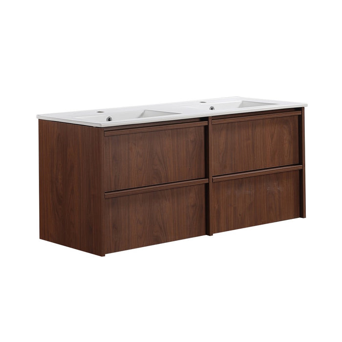 1200*455*520mm For Double Bowl Lukka Ridgewood Modern Mocha Oak Plywood Wall Hung Vanity