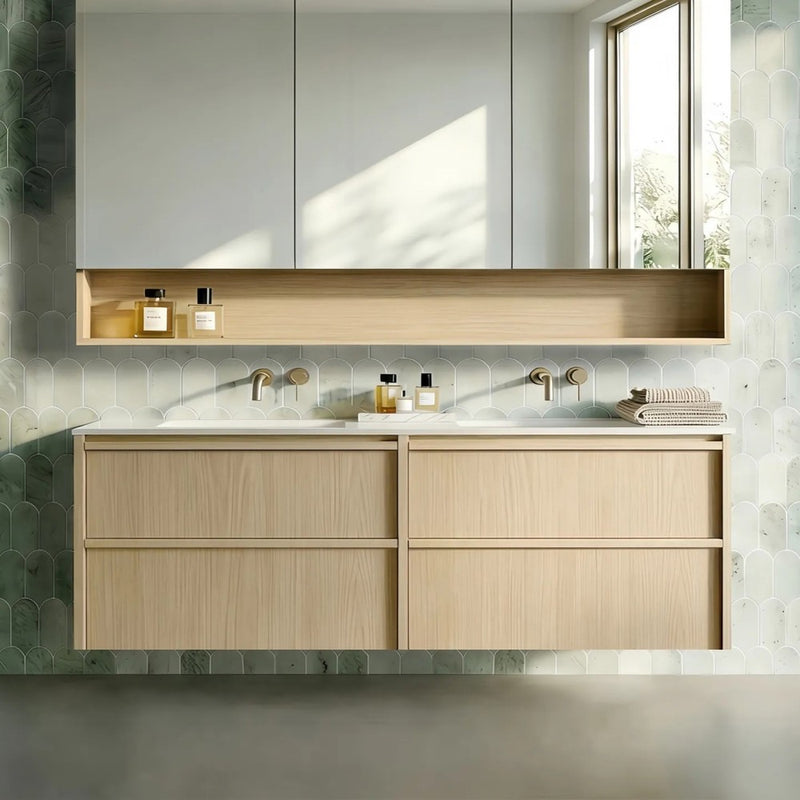 1500*455*520mm Lukka Ridgewood Modern Sandy Oak Plywood Wall Hung Vanity