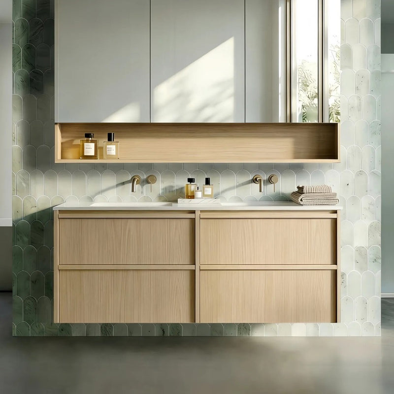 1200*455*520mm For Double Bowl Lukka Ridgewood Modern Sandy Oak Plywood Wall Hung Vanity