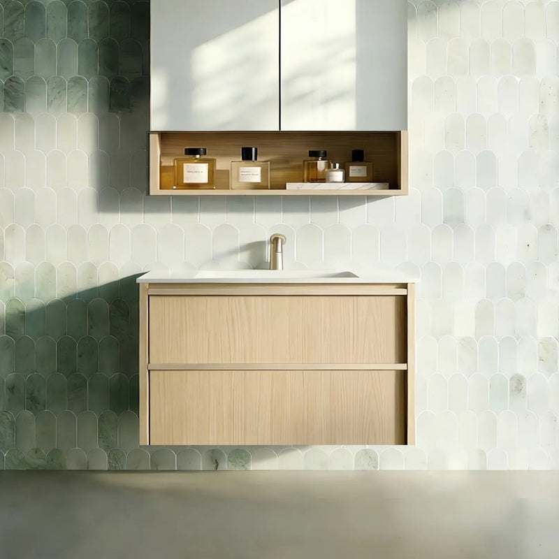 750*455*520mm Lukka Ridgewood Modern Sandy Oak Plywood Wall Hung Vanity