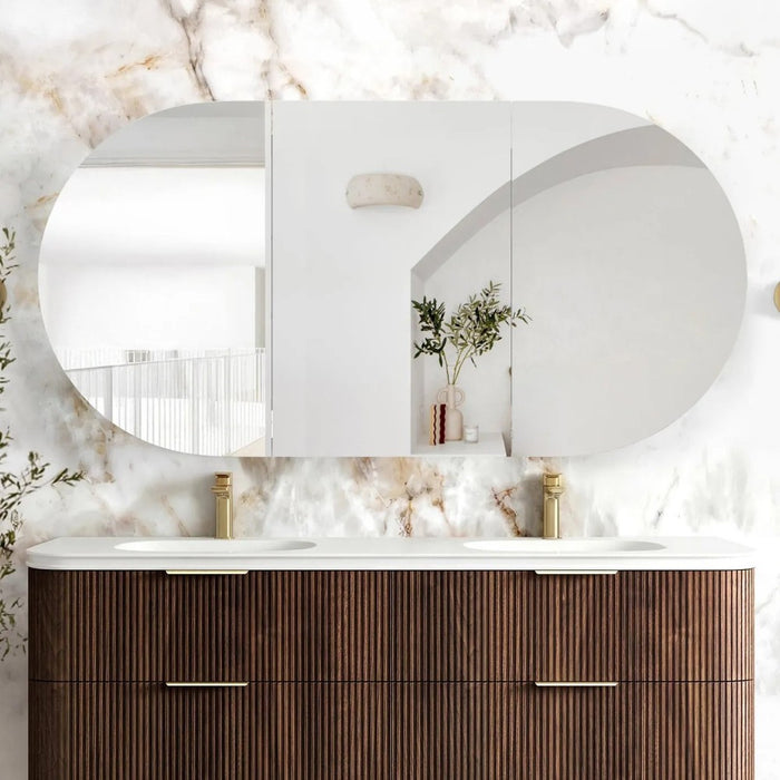 900-1800mm Otti Bondi Sable Walnut Oval Curved Moisture Resistant Plywood Shaving Cabinet