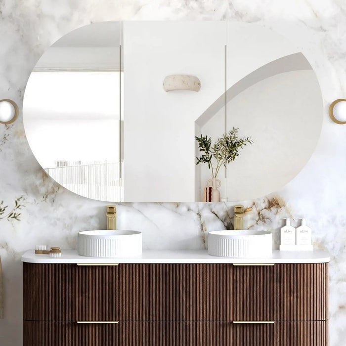 900-1800mm Otti Bondi Sable Walnut Oval Curved Moisture Resistant Plywood Shaving Cabinet