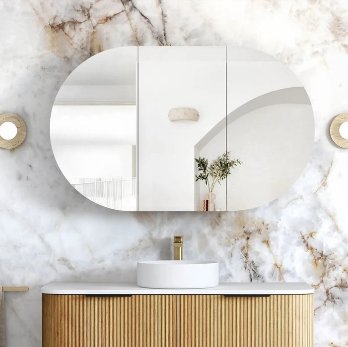 900-1800mm Otti Bondi Woodland Oak Oval Curved Moisture Resistant Plywood Shaving Cabinet