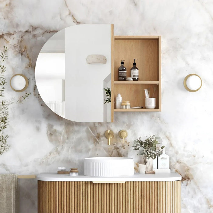 900-1800mm Otti Bondi Woodland Oak Oval Curved Moisture Resistant Plywood Shaving Cabinet