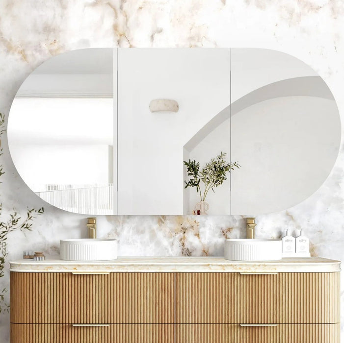 900-1800mm Otti Bondi Woodland Oak Oval Curved Moisture Resistant Plywood Shaving Cabinet