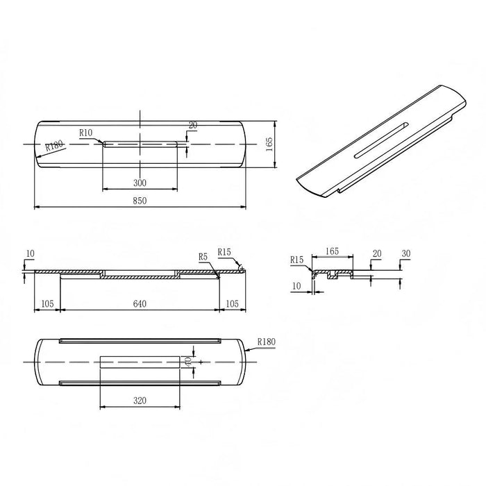 850*165*30mm Lukka Chasey Matt White Bathtub Tray With Built-in Slot