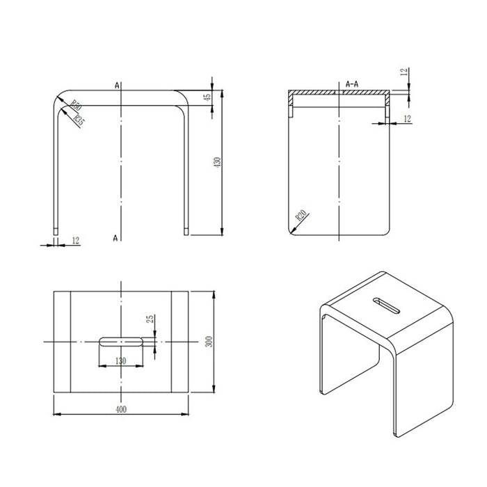 400*300*430mm Lukka Chasey Matt White Solid Surface Stone Bath Stool