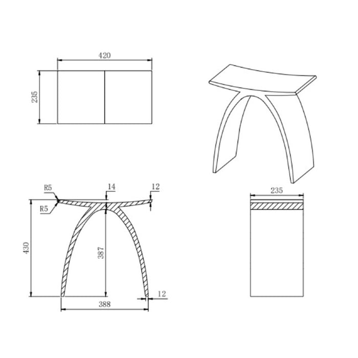 420*235*430mm Lukka Perry Matt White Solid Surface Stone Bath Stool