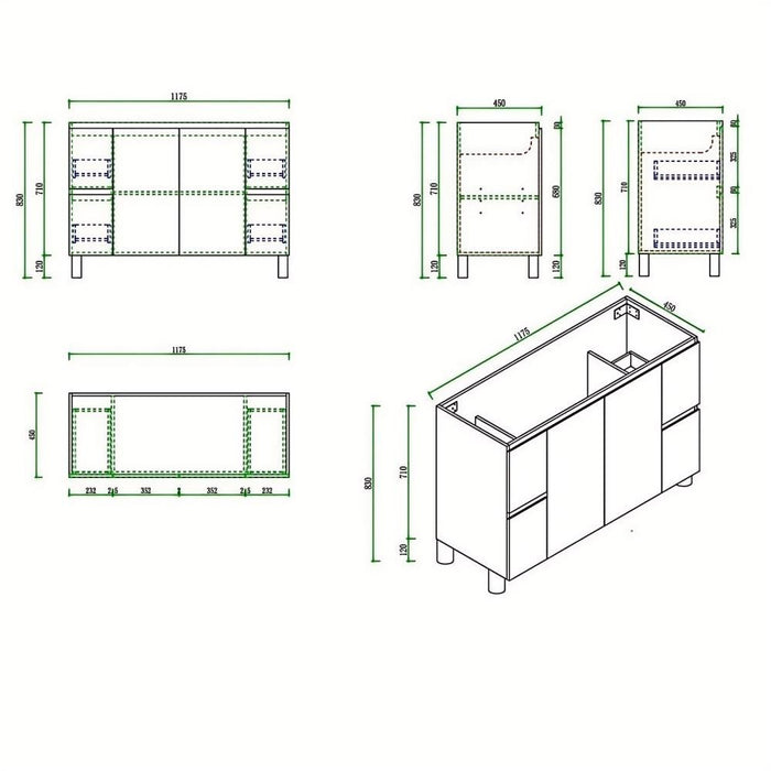 600-1500*450*830mm Mercio RITA Elegant Oak Freestanding Vanity