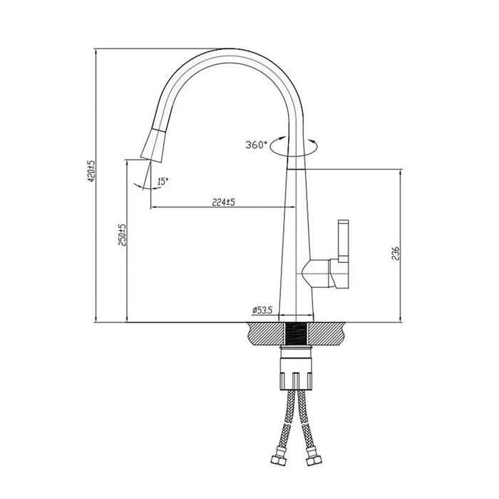 420mm Otti Bistro Brass Electroplated PVD Coating Pull Out Kitchen Mixer