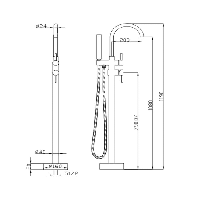 BK RUND Brushed Bronze Brass Hand Shower Floor Mounted Bath Mixers