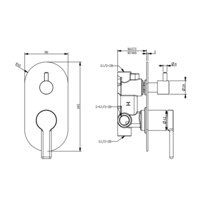 BK IRIS Brushed Bronze Lead-Free Brass Divertor Shower Mixer